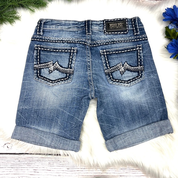Miss Me Pants - |•MISS ME•| Stand Out Stitching Boyfriend Bermuda Cuffed Jean Shorts